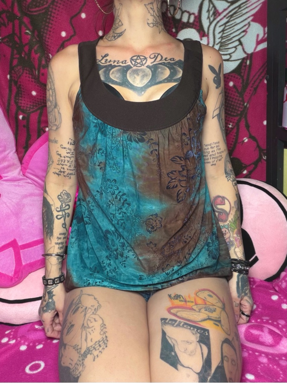 Y2k Tuscan Teal & Brown Floral Tank Blouse Cato Size Medium